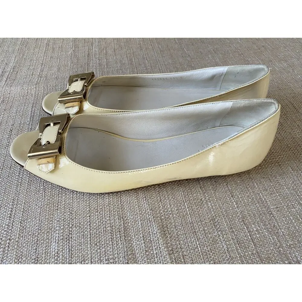 GUCCI patent leather flats open toes metal bow shoes Made In Italy 10.5 B - Picture 3 of 13